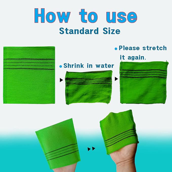 Korean Asian Exfoliating Bath Washcloth Mitt for Remove Dead Skin.Exfoliating Body Scrubber.Exfoliating Gloves for Body Scrub (Green 4)