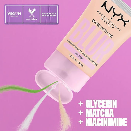 NYX PROFESSIONAL MAKEUP Bare With Me Blur Skin Tint Foundation Make Up with Matcha, Glycerin & Niacinamide - Fair