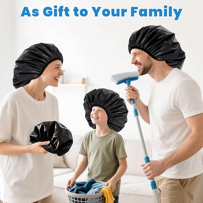 Extra Large Shower Cap, Double-Layer Waterproof Shower Caps,Hair Cap for Shower Bathing,Black Shower Cap for Men Women Thick Long Hair Braids Curly Hair