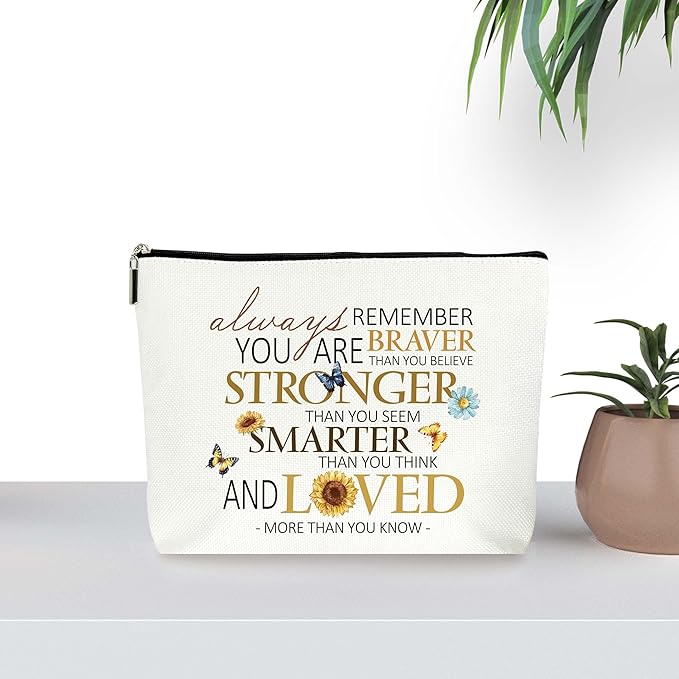 Sunflower Cosmetic Makeup Bags, Inspirational Encouragement Motivational Yellow gifts for Women, Birthday Christmas Gift for Mom Daughter Sister Friends, Zipper Pouch Bag for Women. (050)