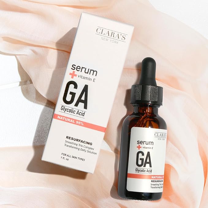 CLARA'S NEW YORK Glycolic Acid Facial Serum with Vitamin E β Exfoliating & Hydrating Face Serum for Smoother, Glowing Skin β 30ml / 1 Fl Oz β Made in USA