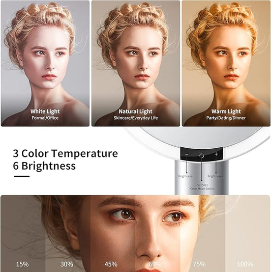 AMIRO 9" Lighted Makeup Mirror with Smart Sensor & Touch-Control, 3 Colors & 6 Brightness, Rechargeable & Cordless, Memory Function, Free Rotation, Gift for Woman - White