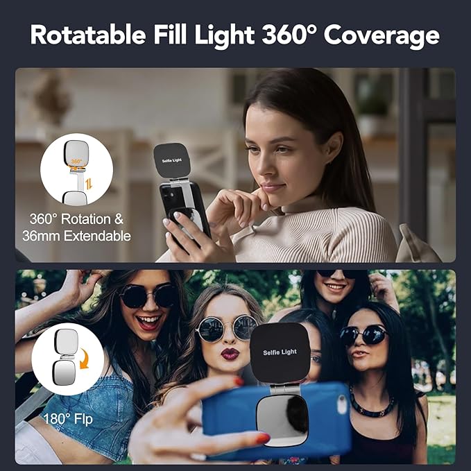 Magnetic Selfie Light Compatible with MagSafe iPhone, Multiple Folding LED Phone Photo Beauty Fill Ring Lighting with Mirror for Zoom Makeup Photography Recording Video Conference, (M27 Black)