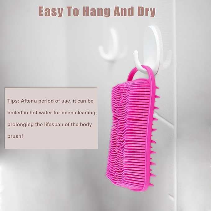 VOCOSTE Silicone Body Scrubber, 2 in 1 Body Brush Hair Scalp Massager, Body Scrubbers for Use in Shower, Exfoliating Body Scrubber for All Skin Type, Rose Red