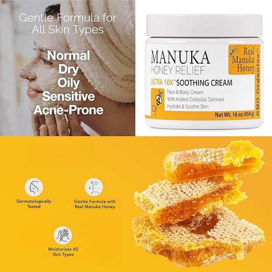 Super Natural Goods Manuka Honey Cream (16oz) β Hydrating Lotion for All Skin Types Suitable for Kids and Adults | Moisturizing Body Cream with Real Manuka Honey Aloe Vera Juice and Cocoa Butter