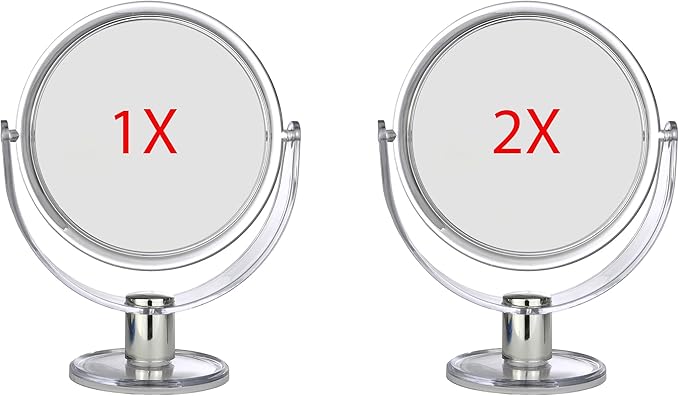 BNYD Vanity Makeup Mirror with Stand – Double Sided 1X/2X Magnification, 360° Swivel Desk Mirror, Portable Tabletop Magnifying Mirror for Bathroom, Bedroom, or Travel