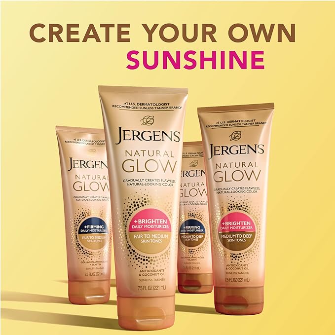 Jergens Natural Glow +Firming Self Tanner Body Lotion, Fair to Medium Skin Tone, Sunless Tanning Moisturizer with Collagen and Elastin. Helps to Visibly Reduce Cellulite, 7.5 Fl Oz (Pack of 2)