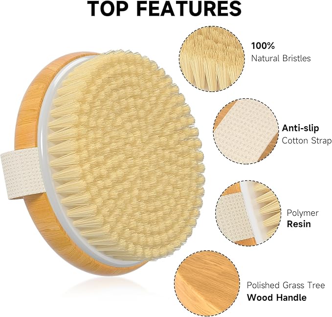 Metene Dry Body Brush for Radiant Skin, Exfoliates and Softens Skin, Improve Circulation, Body Scrubber with Soft and Stiff Bristles, Suitable for All Kinds of Skin