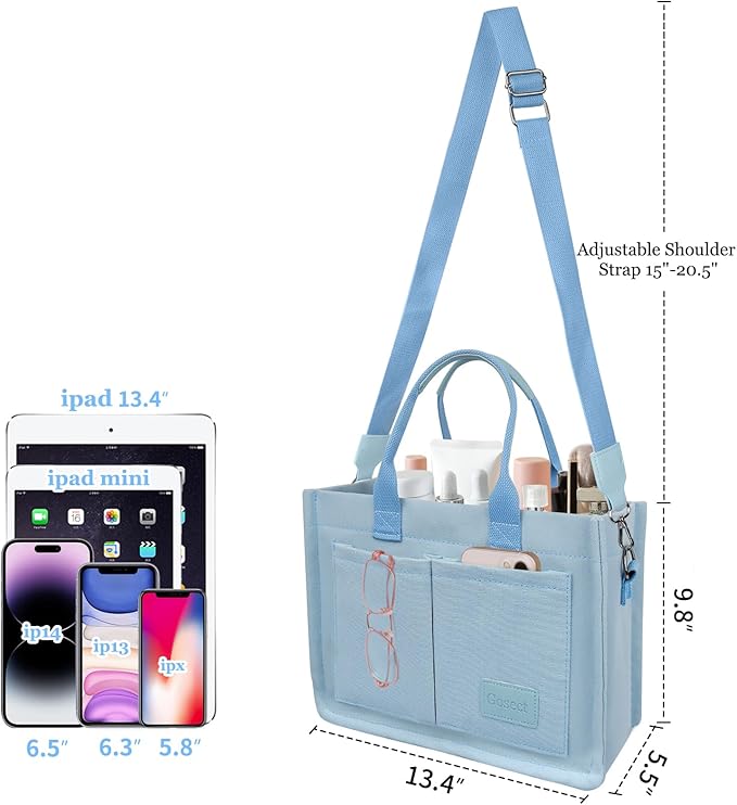 Canvas Tote Bag for Women With Pockets, Laptop Work Crossbody Purses Everything Shoulder Tote Bag Everyday Satchel Handbags