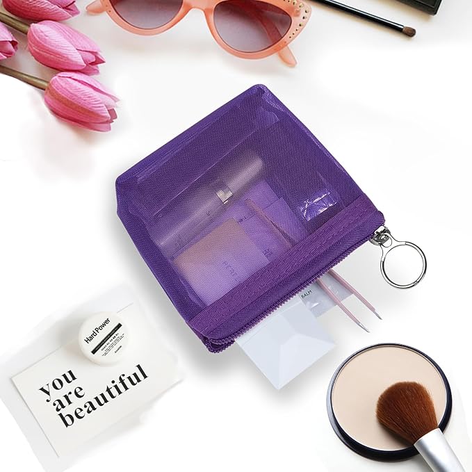 Aosbos 3-Pack Mesh Cosmetic Bag Set - Travel/On-The-Go Makeup Storage, Zipper Closure Small Pouch