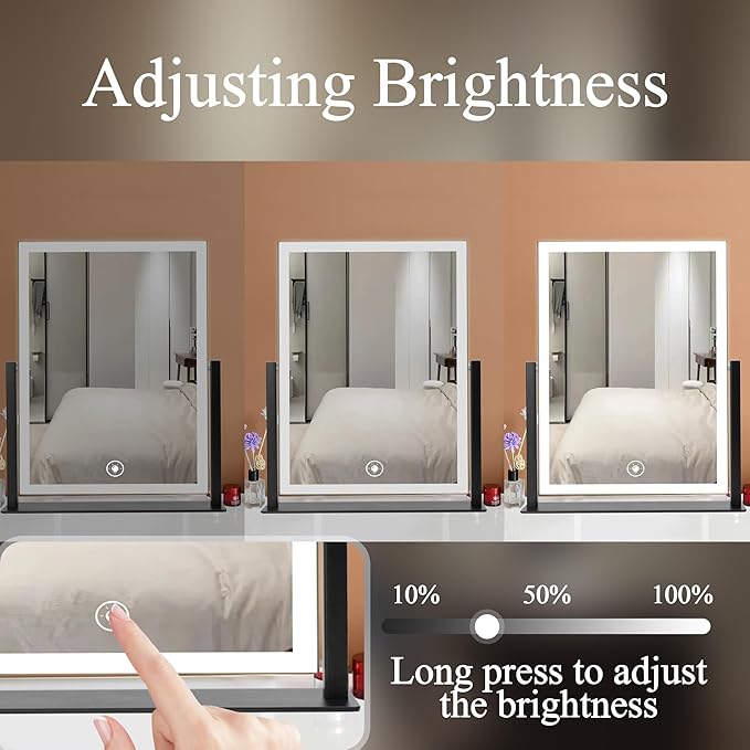 15.75x13 Black LED Vanity Mirror with Lights Desktop Makeup Mirror,3 Color Modes,Dimmable Touch Control, 360Β° Rotation,Lighted Cosmetic Mirror, for Teen Girls