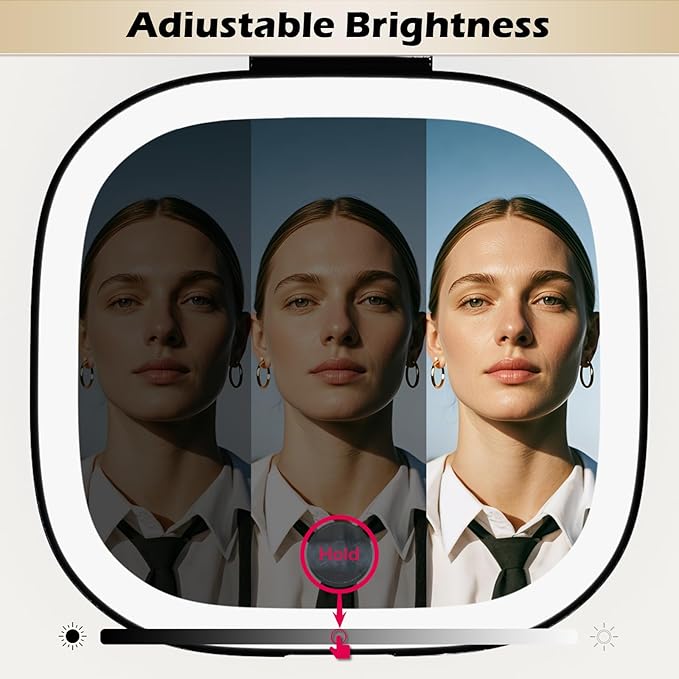 Adjustable Brightness Compact Mirror, Lighted Travel Mirror with 1X/10X Magnifying,Double Sided,Mini Dimmable Portable for Handbag and Pocket, USB C Charging,for Girls Women(Black)
