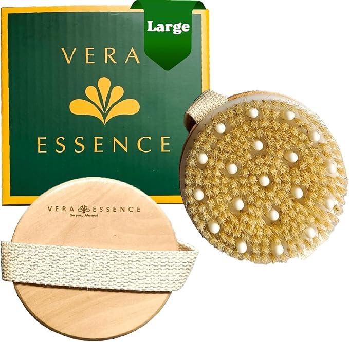 Large Dry Brushing Body Brush - Natural Boar Bristle Brush for Lymphatic Drainage, Cellulite, Blood Circulation - Eco-Friendly Skin Massage Nodes for Detox, Flawless Skin, Exfoliating Body Scrubber