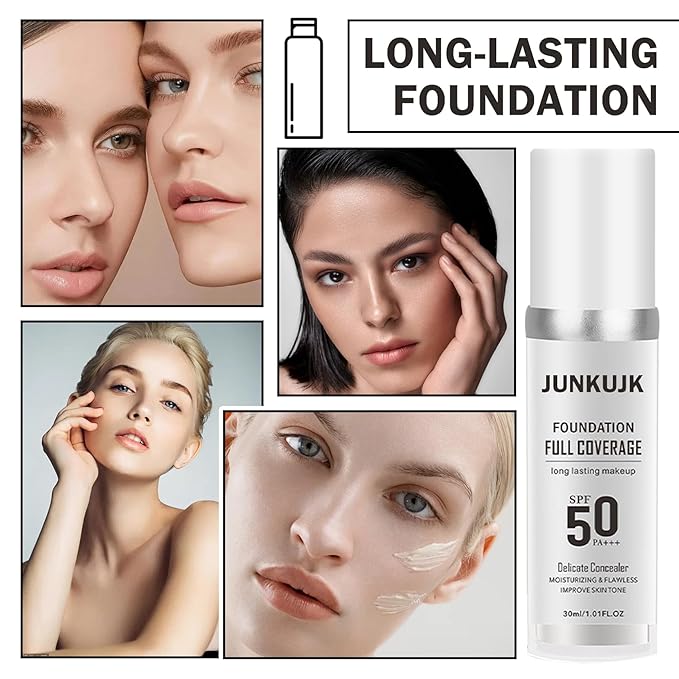 2PCS Color Changing Foundation with SPF 50 +++,Moisturizing Liquid Foundation Makeup Kit with 2 Makeup Sponges,Oil Control Long Lasting Non-greasy Full Coverage Concealer for All Skin Types