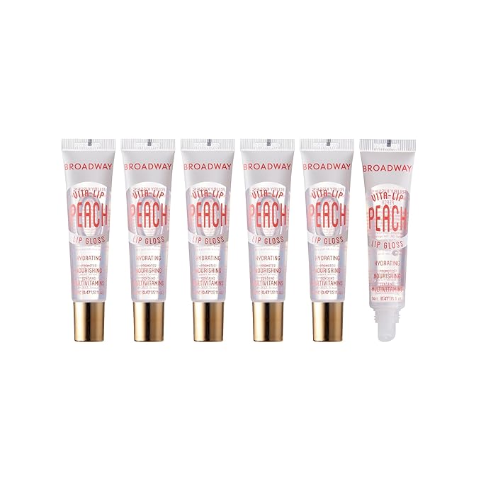 Ruby Kisses Broadway Vita-Lip Clear Lip Gloss (Peach 6 Pack), Ultra-Hydrating & Soothing Formula with Vitamin Oils, High-Shine Non-Sticky Finish, Healing Glossy Lip Balm Locks in Moisture