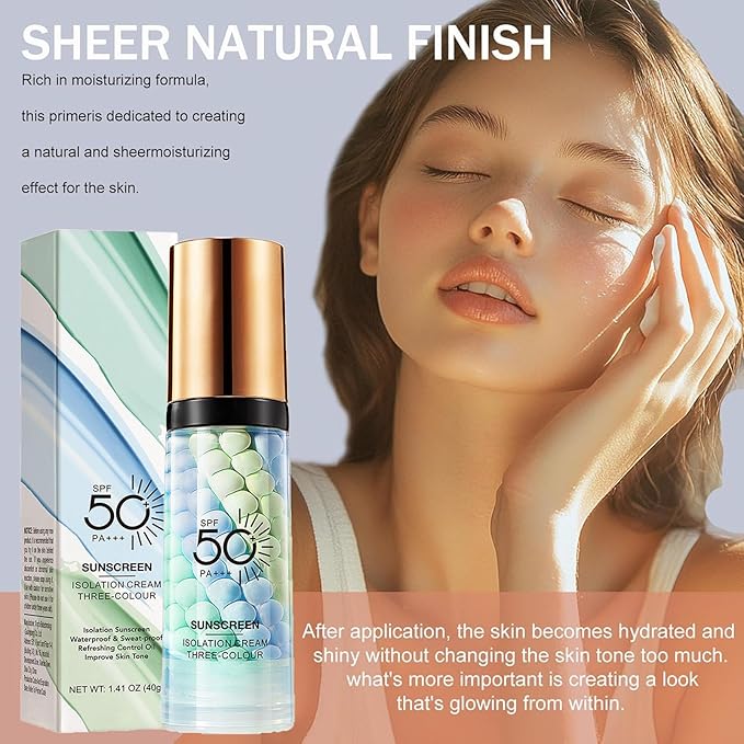 3 In 1 Makeup Primer for Face,SPF 50,Primer for Face Before Makeup,One Step Color Corrector,Sunscreen Makeup Primer,Isolation Cream,Skin Tone Even,Summer Oil Control Moisturizing Makeup Base