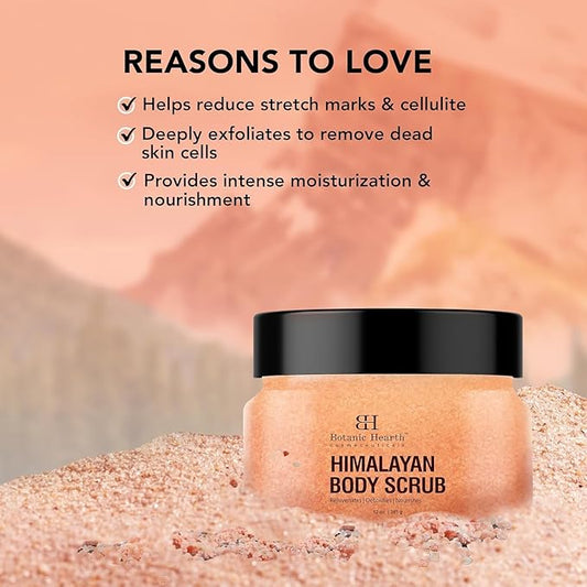 Botanic Hearth Himalayan Salt Body Scrub with Lychee Oil, Exfoliating Body Scrub act as Body Exfoliator & helps with Moisturizing Skin, Acne, Cellulite, Dead Skin Scars, Wrinkles 12 oz