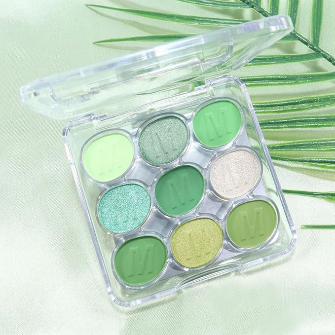 9 Colors Eyeshadow Palette Makeup,Eyeshadow Palette for Green Eyes,Blendable matte and shimmer,9 Green Eye Makeup