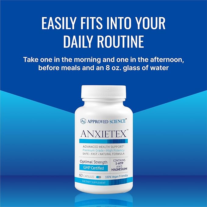 Approved Science Anxietex - Calm and Relaxation - L-Theanine and Magnesium - 60 Capsules - Vegan Friendly - 3 Month Supply