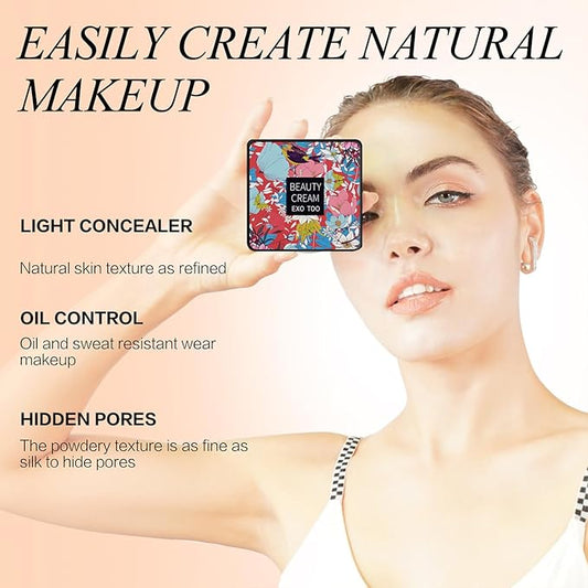 2Pack Mushroom Head Air Cushion CC Cream Foundation, Natural Moisturizing Matte Oil Control Concealer, Bright Makeup Base, Long Lasting Liquid Foundation with Two Mushroom Head Sponges