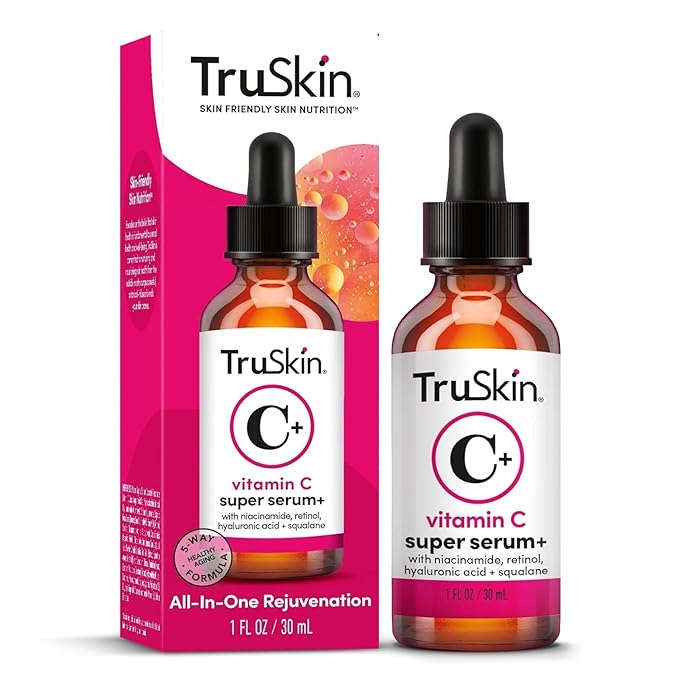 TruSkin Vitamin C Super Serum - Niacinamide, Retinol, Hyaluronic & Salicylic Acid - All-in-One Anti Aging Serum for Face β Improve Appearance of Dark Spots, Firmness for Brighter Looking Skin, 1 Fl Oz