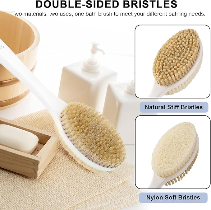 Back Scrubber, Back Scrubber for Shower, Bath Brush Long Handle for Shower with Double Sided Bristles for Wet or Dry Brushing (Blue)