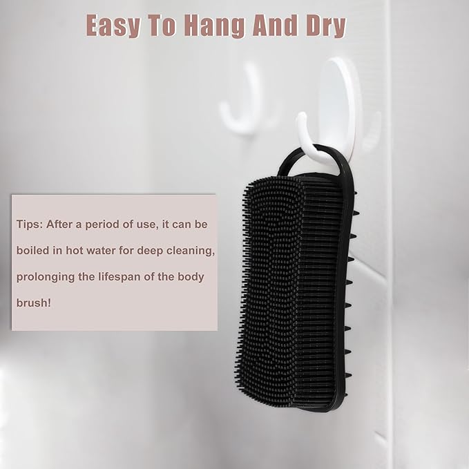 VOCOSTE Silicone Body Scrubber, 2 in 1 Body Brush Hair Scalp Massager, Soft Body Scrubbers for Use in Shower, Lathers Well Exfoliating Body Scrubber for All Skin Types, Black