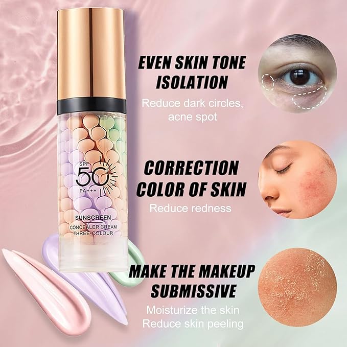 One Step Color Corrector, 3 In 1 Primer for Face Before Makeup, SPF 50 Face Sunscreen Isolation Cream, Moisturizing and Oil Control Daily Makeup Primer for Dark Circles Even Skin Tone