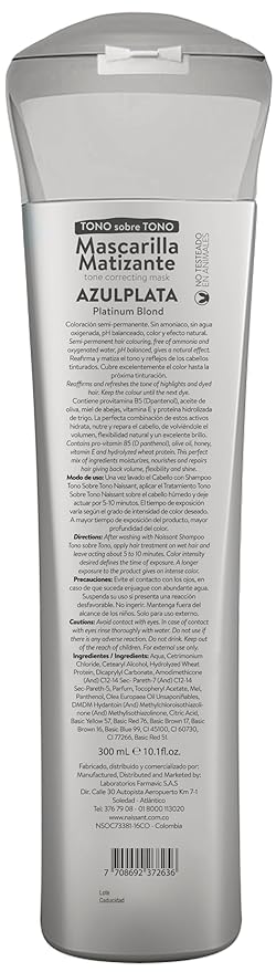 naissant Silver Ash Blonde Hair Blue Toning Mask | Eliminates Brassiness | Neutralizes Yellow & Orange Tones | Paraben, Ammonia & Sulfate Free | Pro-Vitamin B5, Olive Oil & Honey (Azul Plata) 10.1 Fl