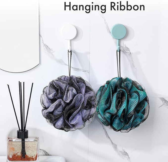 AmazerBath Charcoal Loofah Sponge, Large Shower Loofah 75g/PCS - Body Scrubber Loofa Set of 4 - Charcoal Blue, Green, Purple & Red, Bath Sponge for Men and Women