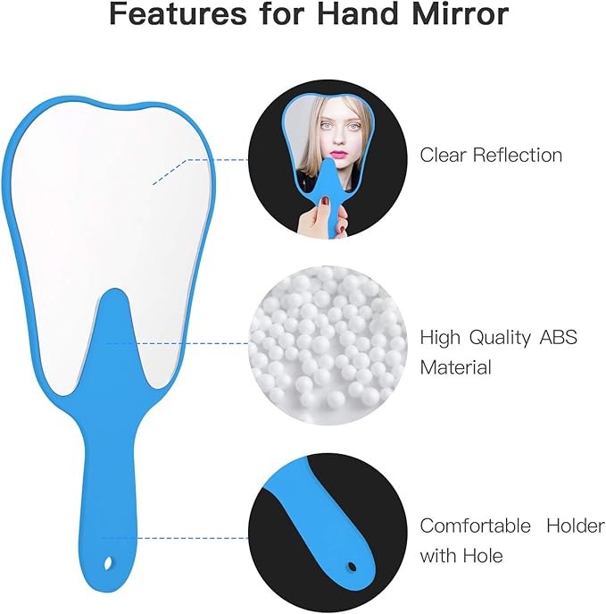 Annhua Handheld Mirror Small with Handle Blue, Hand Mirror Tooth-Shaped Kids Makeup Mirror Cute for Salon|Barber|Hairdressing - Easy to use & Lightweight
