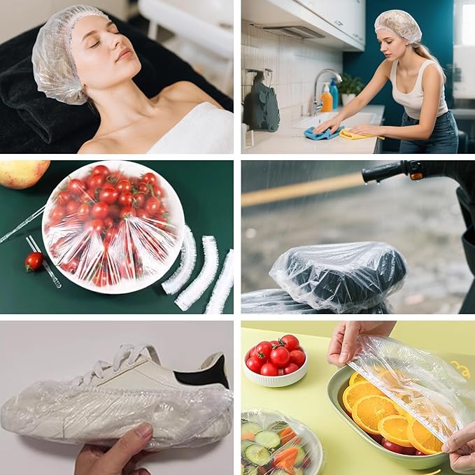 200 Pcs Disposable Shower Caps,19 Inch Plastic Shower Cap for Women,Elastic Large Thick Waterproof Bath Cap,Plastic Clear Hair Caps for Bathing,Hair Care,Home Use,Salon,Spa,Hotel,Travel