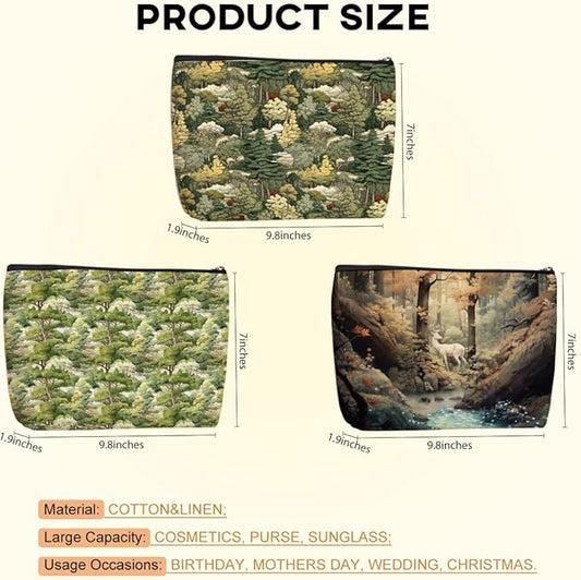 3pcs Cosmetic Bags for Women Makeup Bag, Bachelorette Party Favors Christmas Birthday Friendship Gifts for Women Girl Mom Sister Bestie Travel Toiletry Bag Skin Care Bag, Vintage Forest Deer Patterns