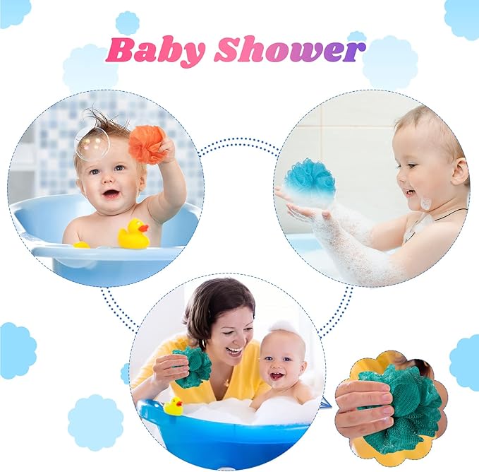 Set of 20 Bath Shower Loofah Sponge Pouf 20g Bath Sponge Mesh Exfoliating Body Scrubber Shower Puff Ball for Women Men Kids Travel Body Wash Exfoliator, 4 Inch, Pink, Beige, Blue, Dark Green, Orange