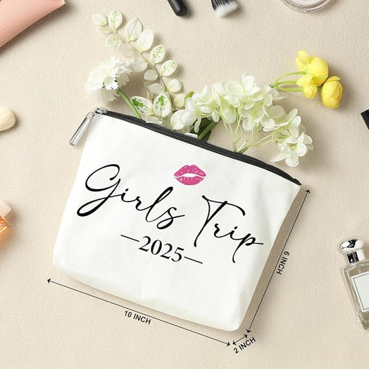 2 PCS Girls Trip Gifts Favors 2025 Girls Weekend Gifts for Women Bestie Gifts Friend Gifts Girls Trip Favors for Sister Her Daughter Friendship Holiday Vacation Makeup Bag Weekend Bags for Women