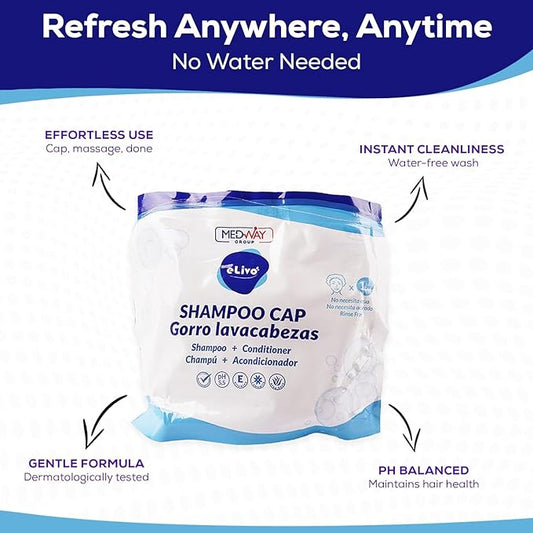 MedVance No Rinse Shampoo Cap | Rinse Free Shower Cap that Shampoos & Conditions | PH Balanced & Hypoallergenic Waterless Hair Wash | 1 Pack
