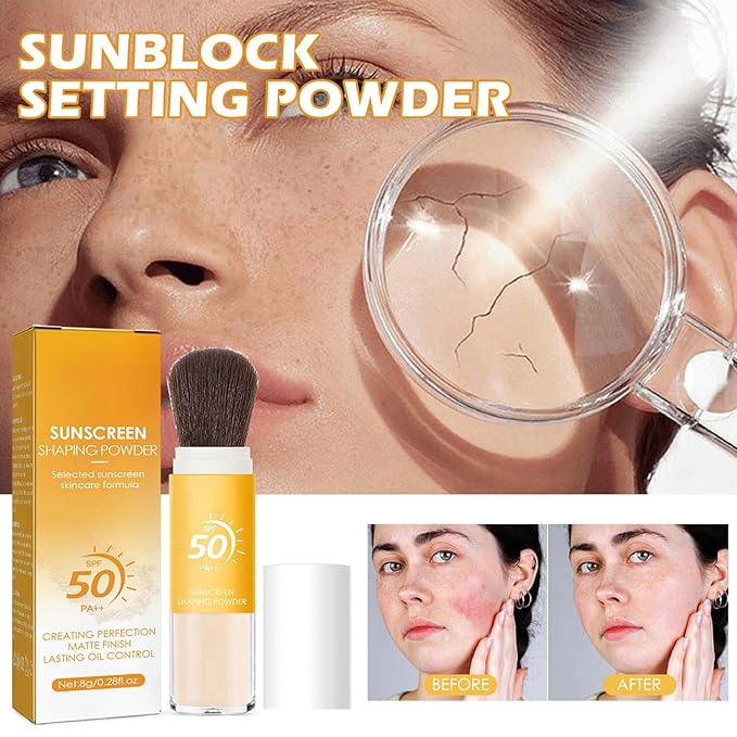 Setting Powder Sunscreen Face Powder, SPF 50, Translucent, Mineral Brush Finishing Powder, Oil Control, Spf Powder, Matte Finish Loose Powder Makeup for Women Man Cosmetic Gifts