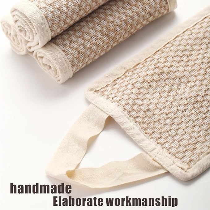 Natural Exfoliating Washcloth Towel, Cotton Line Net Sponge Exfoliate Body Scrub Sponge Bath Wash Cloth, Jute Shower Rags for Body Loofah Back Crubber for Shower for Men
