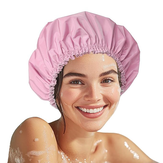 Shower Cap for Women Set of 4, 1 Double-Layer Waterproof Bath Cap + 3 Single-Layer Waterproof Shower Caps β Reusable Hair Protector, TPU Coated Elastic Bathing Cap for Women & Men - Purple