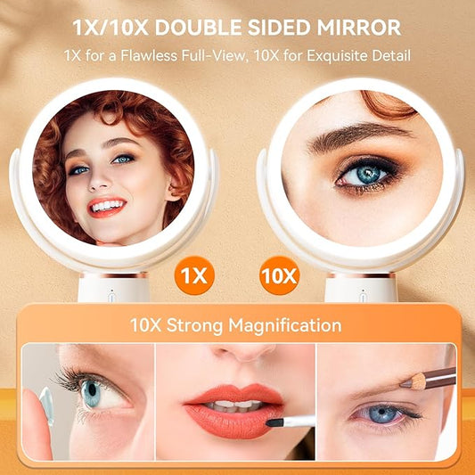 Lighted Makeup Mirror, 2500mAh Rechargeable Vanity Mirror with Lights, Double Sided 1X/10X Magnifying Mirror with 360Β° Rotation for Vanity Cosmetic, 10 Adjustable Brightness, Gift for Women