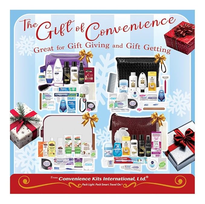 Convenience Kits International Womenβs Super Premium 31 PC Travel Kit Featuring: Ensemble of Travel-Size Hair Care Products Plus Face, Body, Oral Care, Travel Essentials in Large Purple Toiletry Bag