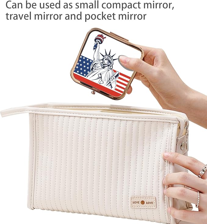 Small Compact Mirror, Rosegold Square 2.8”×2.8” DropRubber Style Double Sided Mini Magnifying 1X/2X Mirror for Purse Can be Used as Gifts for Woman (LadyLiberty)