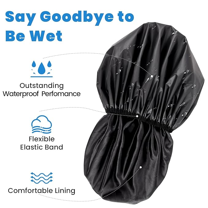 Extra Large Shower Cap, Double-Layer Waterproof Shower Caps,Hair Cap for Shower Bathing,Black Shower Cap for Men Women Thick Long Hair Braids Curly Hair