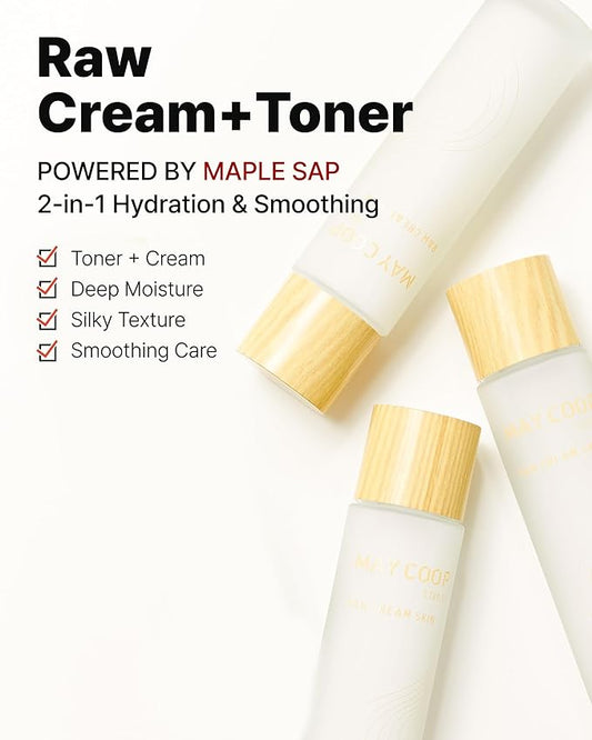 MAY COOP Raw Cream Skin Face Toner β 2-in-1 Toner & Moisturizer with 85% Maple Sap for Deep Hydration, Softening & Nourishing - Korean Skincare, Vegan Clean Beauty, 3.71 fl.oz.