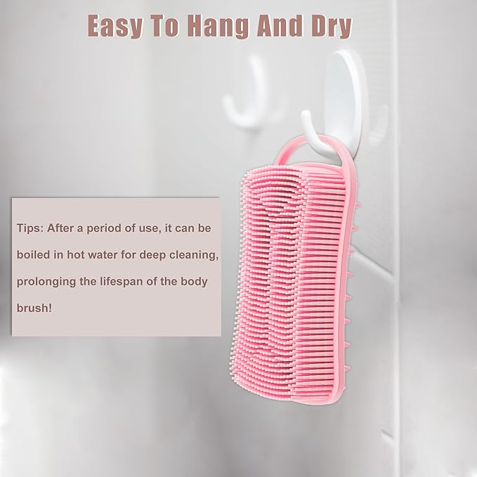 VOCOSTE Silicone Body Scrubber, 2 in 1 Body Brush Hair Scalp Massager, Soft Body Scrubbers for Use in Shower, Lathers Well Exfoliating Body Scrubber for All Skin Types, Pink