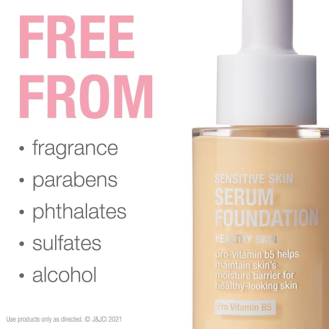 Neutrogena Healthy Skin Sensitive Skin Serum Foundation with Pro-Vitamin B5, Color Correcting & Pore Minimizing Liquid Foundation & Face Serum, Buildable Coverage, Light 01, 1 oz