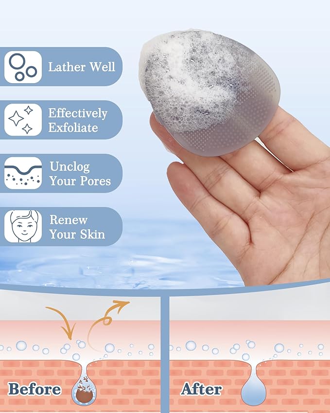 Manmihealth Silicone Back Scrubber & Soft Bath Glove, Silicone Scalp Massager Set 5 PCS, Super-Exfoliating Body Scrubber Shower Brush & Shampoo Brush Combination, with 2 Free Hooks (Style 1 Gray)