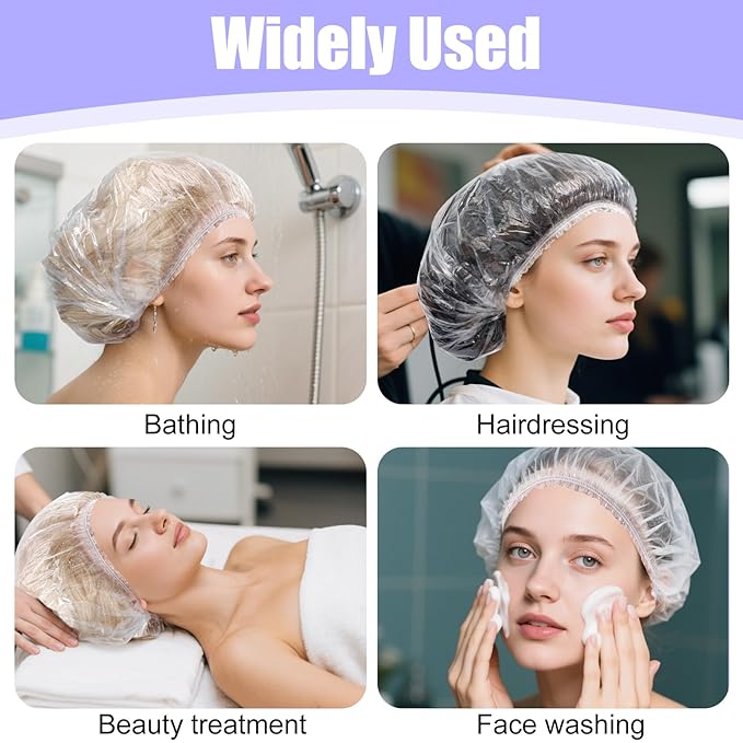200 Pcs Disposable Shower Caps,19 Inch Plastic Shower Cap for Women,Elastic Large Thick Waterproof Bath Cap,Plastic Clear Hair Caps for Bathing,Hair Care,Home Use,Salon,Spa,Hotel,Travel