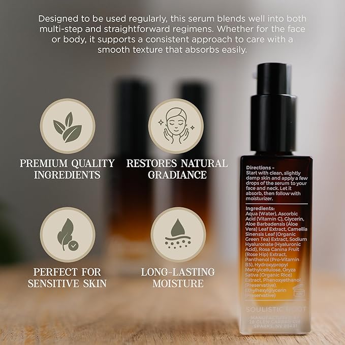 Renew Facial Serum w/Vitamin C & Hyaluronic Acid β Skincare Blend for Face, Sensitive Skin, Brightening Care, Vitamin C Serum for Dark Spots & Even Tone β 1 oz Bottle