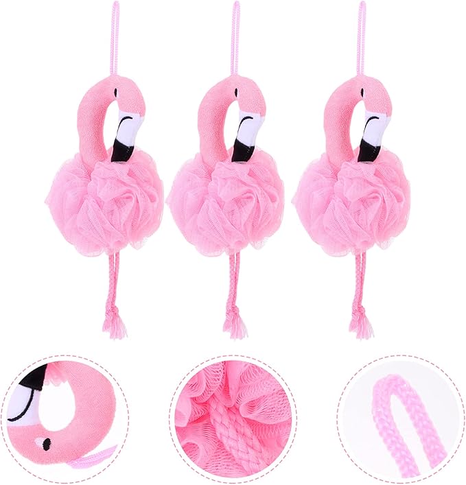Beaupretty 6 Pcs Flamingo Bath Ball Flamingo Shower Loofah Body Scrubber Shower Scrub Sponges Body Wash Cleanse Household Pink Environmental Protection Pe Men and Women Shower Wipe